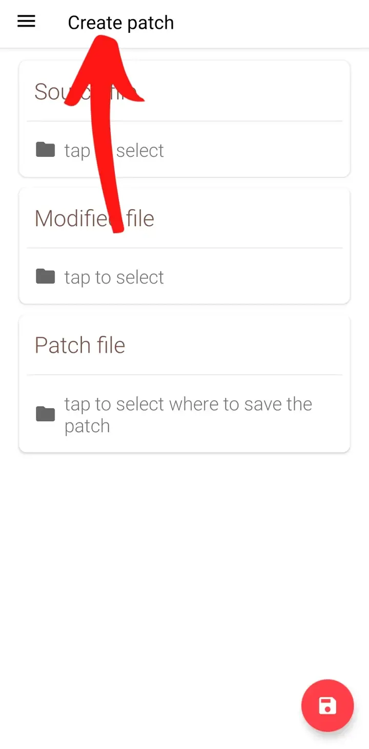 UniPatcher Create patch screen with its heading marked