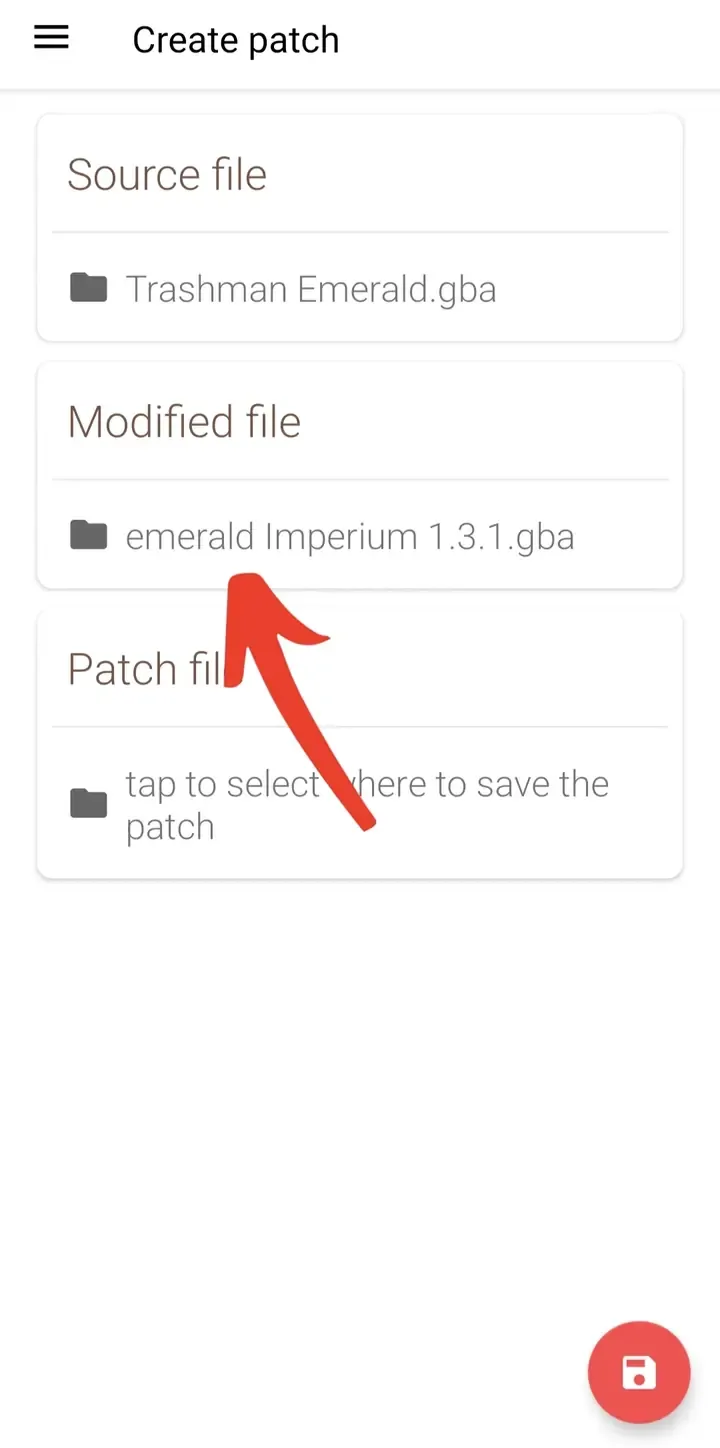 UniPatcher Create patch screen with source and modified filenames selected