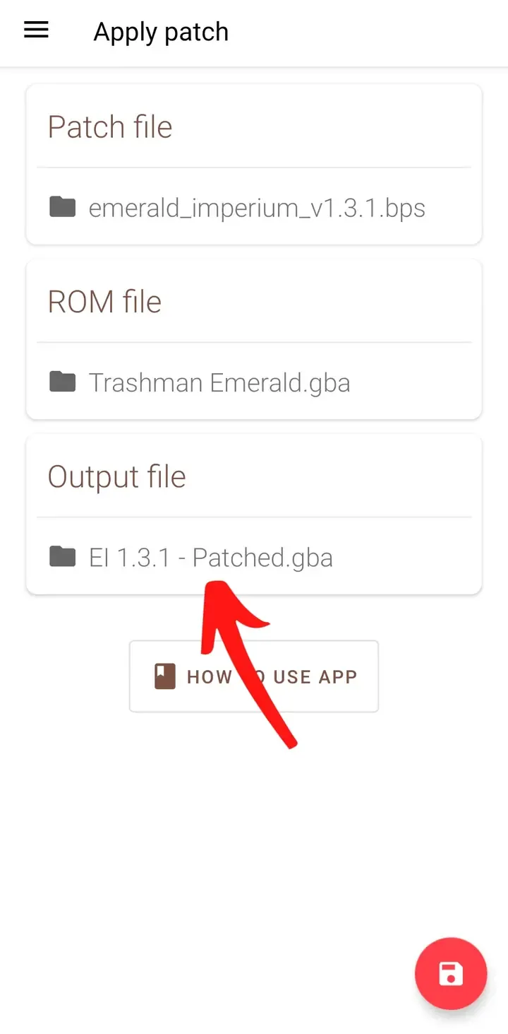 UniPatcher Apply patch screen showing the patched ROM destination selected