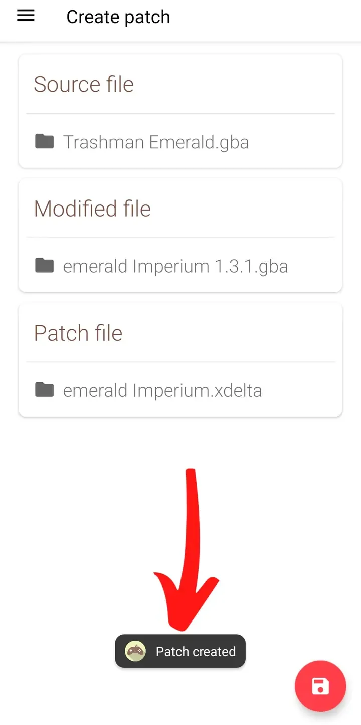 UniPatcher notification reading Patch created after generating the XDelta file