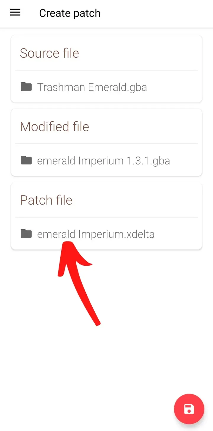 UniPatcher Create patch screen showing the XDelta output filename selected